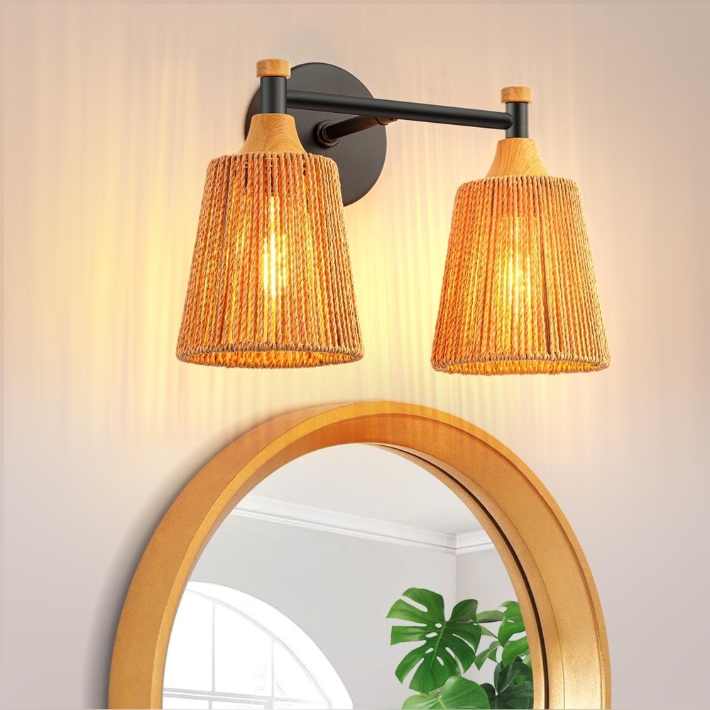 2-Light Bohemian Handwoven Shade Light Fixtures Wall Sconce Wall Decor Lighting